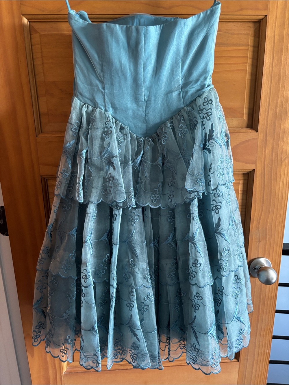 Betsy Johnson Teal Lace Strapless Tiered Fit-and-Flare Dress - Picture 3 of 3